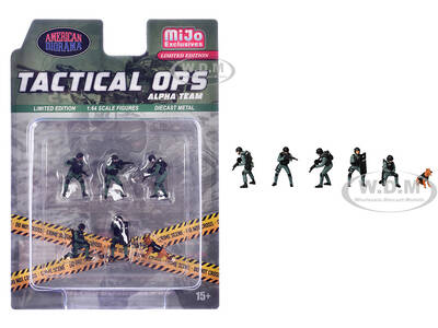 Tactical Ops Alpha Team 6 piece Diecast Figure Set (6 Figures) Limited Edition for 1/64 Scale Models by American Diorama