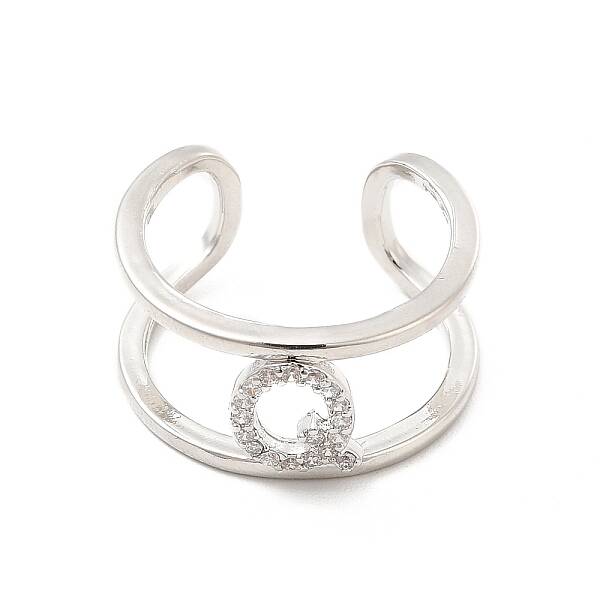 Clear Cubic Zirconia Initial Letter Open Cuff Ring