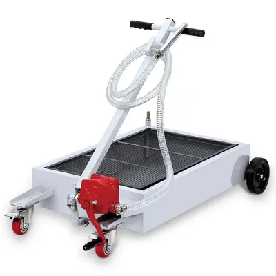 Garvee Hand Pump & Hose Oil Drain Pan with 15 Gal Low Profile & 8 Ft Hose - Silver