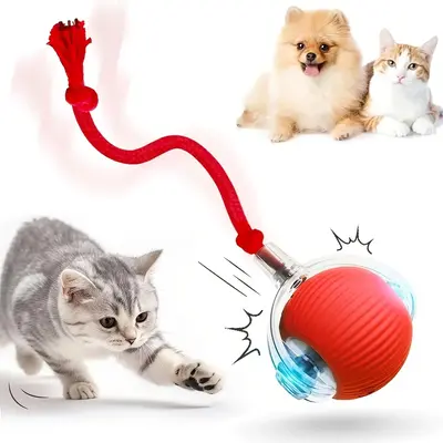 USB Rechargeable Smart Cat Toy Ball, Interactive Automatic Rolling Pet Ball, Durable Rope Design Cat Toy, Indoor Entertainmen...