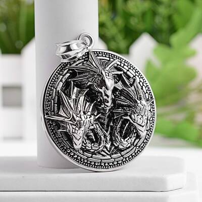 Flat Round with Dragon 304 Stainless Steel Big Pendants