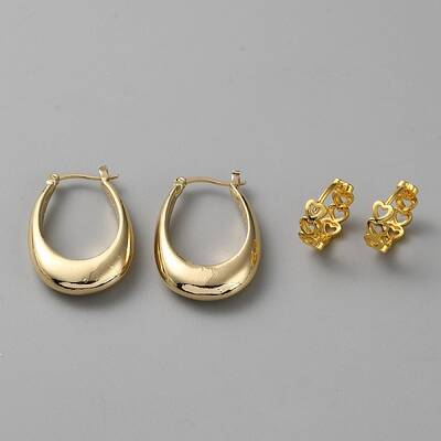 2 Pairs 2 Styles Brass Hoop Earrings Set