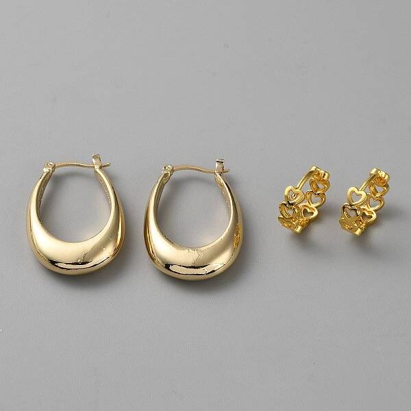 2 Pairs 2 Styles Brass Hoop Earrings Set