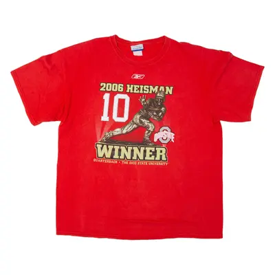 REEBOK Ohio State University 2006 Heisman Winner USA T-Shirt Red Short Sleeve Mens L
