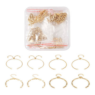 16Pcs 4 Style Adjustable 304 Stainless Steel Chain Link Bracelets Making