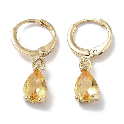 Real 18K Gold Plated Brass Dangle Hoop Earrings
