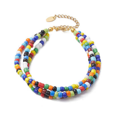 Glass Seed Beaded Triple Layers Multi-strand Bracelets