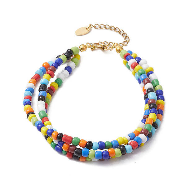 Glass Seed Beaded Triple Layers Multi-strand Bracelets