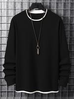 Men's Stylish Plain 2 in 1 Contrast Binding Round Neck Long Sleeve Tee, Casual Regular Fit Basic Crew Neck Longsleeves T-shir...