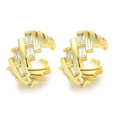 Brass Micro Pave Cubic Zirconia Cuff Earrings