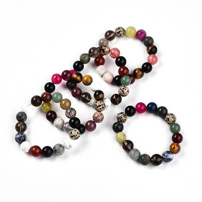 Natural Mixed Gemstone Round Beads Stretch Bracelets for Women Men