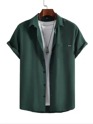 Men's Loose Button Front Patched Pocket Shirt, Trendy Casual Short Sleeve Collared Top, 2024 New Trendy Men's Summer Clothes...