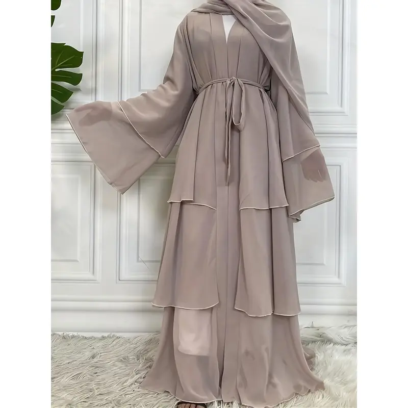 Classic Three-Layer Chiffon Cardigan Dress for Ramadan in The Middle East (Excluding Headscarf) Orientation