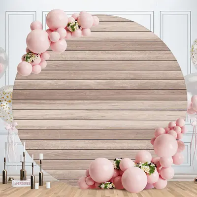 Aperturee Circle Wooden Stripe Happy Birthday Backdrop