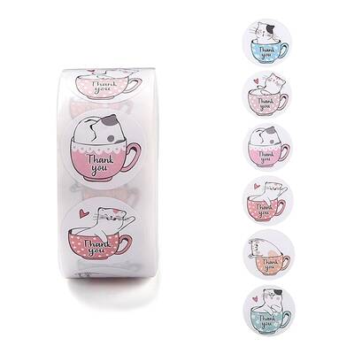 500 Adorable Round Cartoon Stickers in 6 Designs