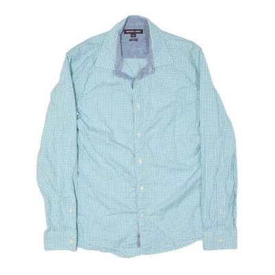 MICHAEL KORS Tailored Fit Shirt Blue Gingham Long Sleeve Mens M