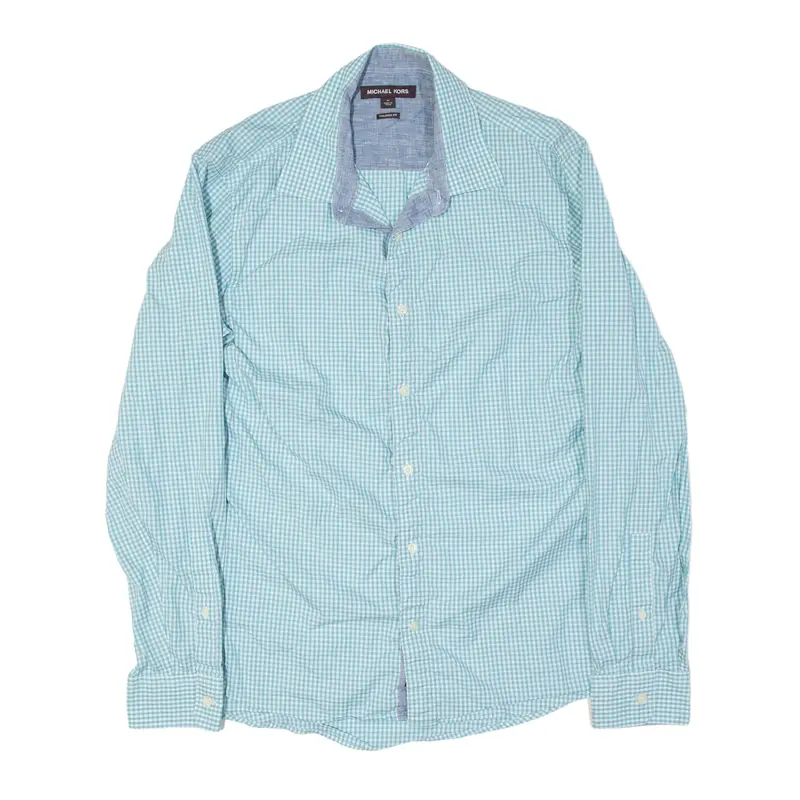 MICHAEL KORS Tailored Fit Shirt Blue Gingham Long Sleeve Mens M