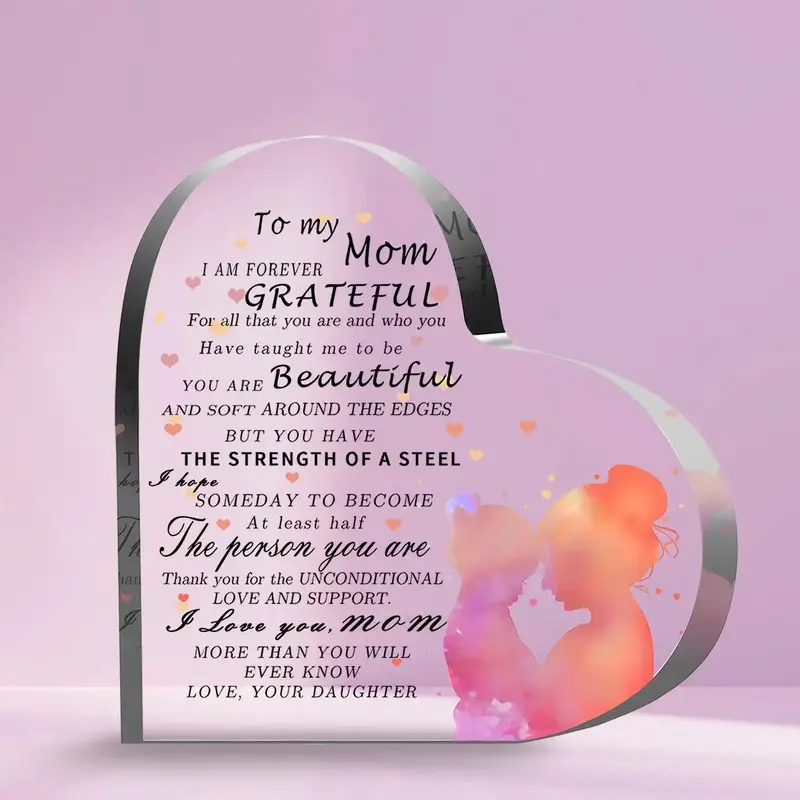 Clear Acrylic Heart Shaped Desktop Ornament for Mother's Day Gifts, 1 Count Ornament Gift, Memorial Gift, Birthday Gift Ideas...