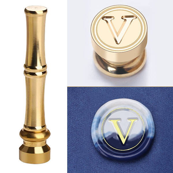 Golden Tone Brass Wax Seal Stamp Head with Bamboo Stick Shaped Handle
