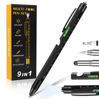Multifunctional Tool Pen, 1 Set Portable 9 in 1 Ballpoint Pen with Led Light & Accessories, Multifunctional Writing Instrumen...