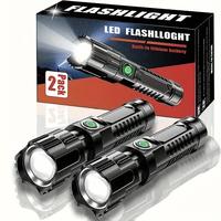 USB Rechargeable LED Flashlight, 2 Counts Portable Zoom Flashlight, Tactical Flashlights, Outdoor Strong Light Flashlight for...