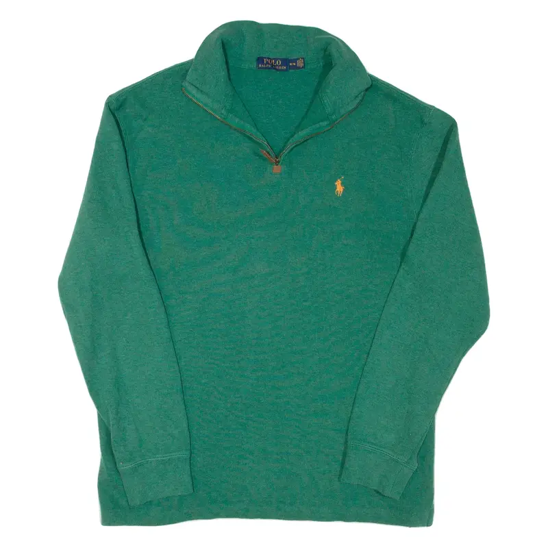 POLO RALPH LAUREN Mens Jumper Green 1/4 Zip Tight Knit M