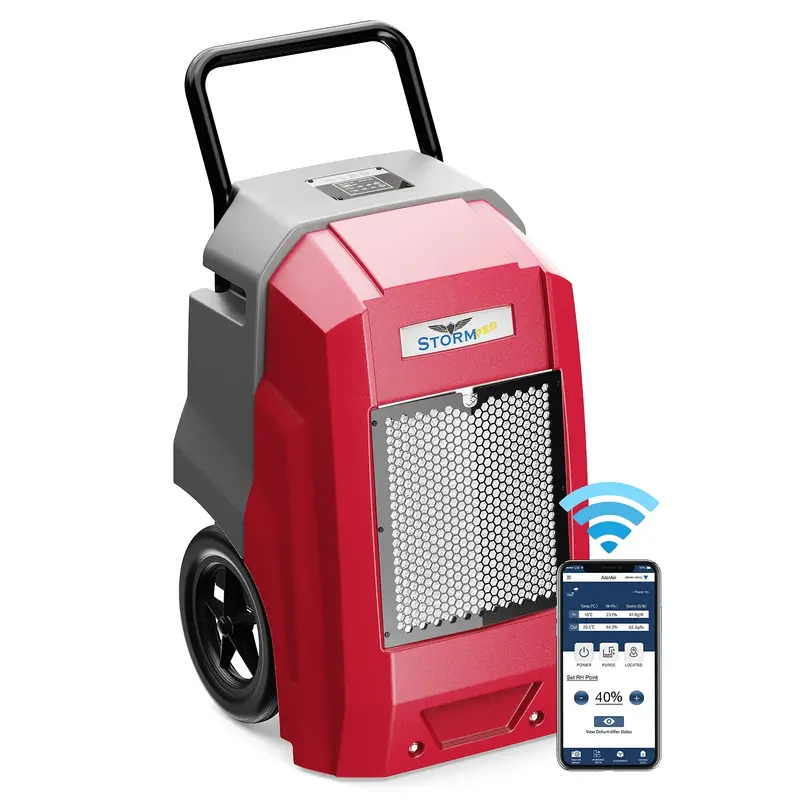 AlorAir® Storm Pro | 180 PPD Smart Wi-Fi Industrial Dehumidifier with Pump for Basements, Garages, and Job Sites - Red