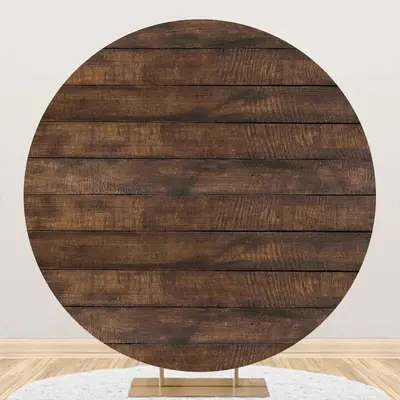 Brown Wooden Texture Simple Round Backdrop For Party - Aperturee