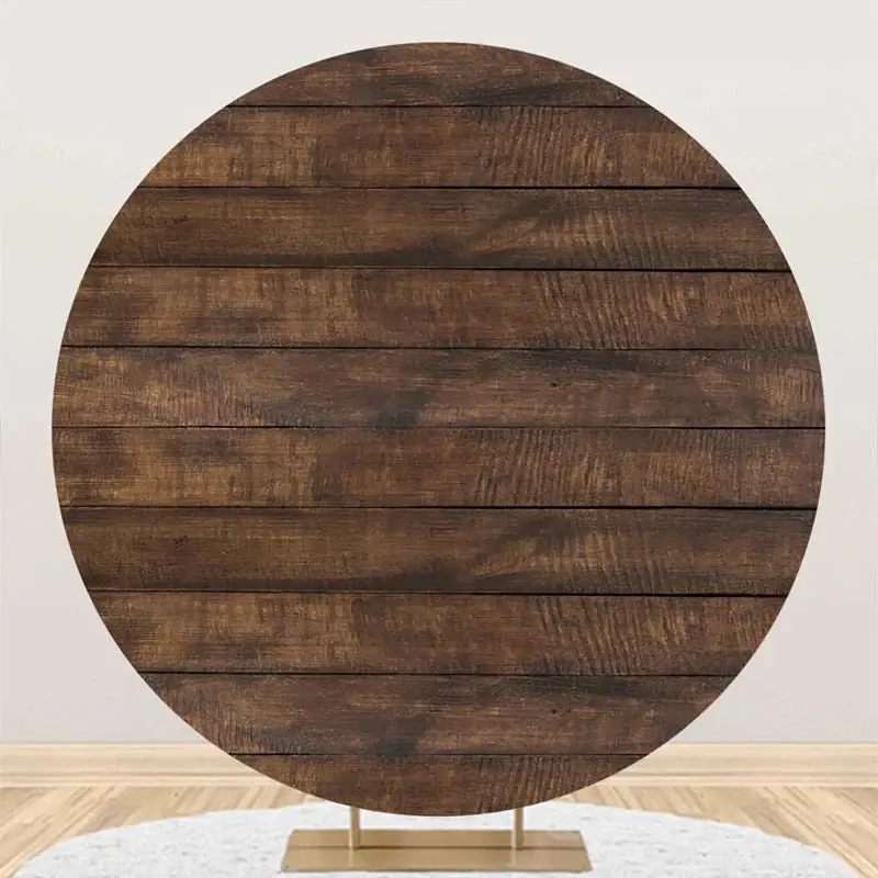 Brown Wooden Texture Simple Round Backdrop For Party - Aperturee