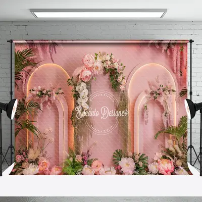 Aperturee Romantic Pink Arch Floral Leaves Wedding Backdrop | Wedding Stage Backdrop | Wedding Photo Booth Backdrop | Custom ...