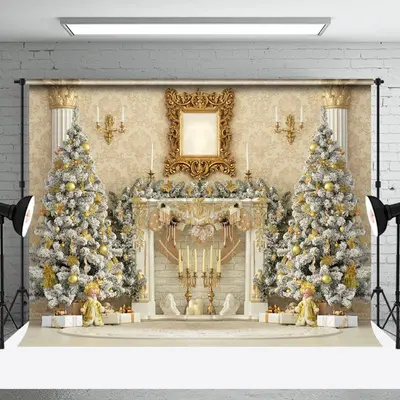 Aperturee Luxury Retro Palace Wall Trees Christmas Backdrop - Aperturee