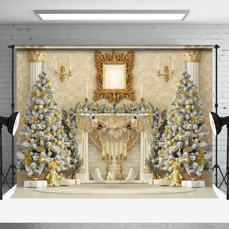 Aperturee Luxury Retro Palace Wall Trees Christmas Backdrop - Aperturee