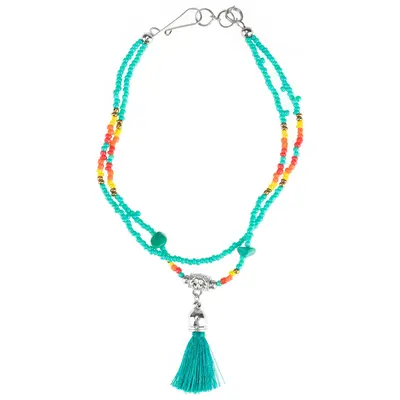 Peruvian Hand Beaded Tassel Anklet - Black