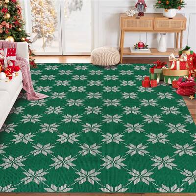 Garvee Christmas 6x9 Area Rug Non Slip Machine Washable Rug Low Pile Carpet for Holiday Decor Geometric Rugs for Living Room ...
