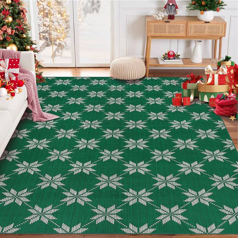 Garvee Christmas 6x9 Area Rug Non Slip Machine Washable Rug Low Pile Carpet for Holiday Decor Geometric Rugs for Living Room ...