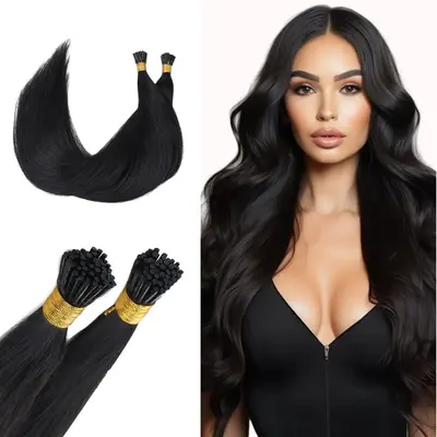 GOOGOO I Tip Hair Extensions Human Hair 50g 50 to 100 Strands Real Human I tip Extensions Pre Bonded Natural Black TikTokShop...