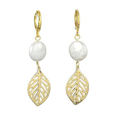 Natural Pearl Dangle Leverback Earrings