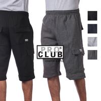 PROCLUB Men's Heavyweight Cargo Sweat Shorts PRO CLUB 6 Pockets Fleece Cargo Shorts Hip Hop Long Shorts Athletic Casual Gym C...