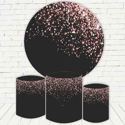 Aperturee Pink Glitter Bokeh Round Black Birthday Backdrop Kit | Custom Round Backdrop | Round Backdrop Cover Diy | Round Bac...