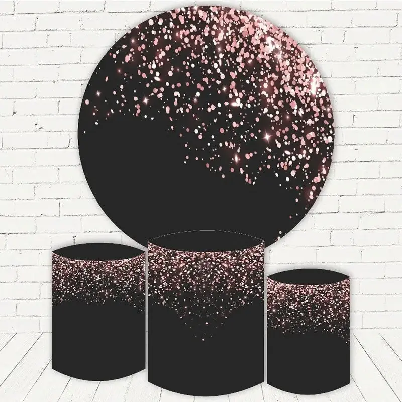 Aperturee Pink Glitter Bokeh Round Black Birthday Backdrop Kit | Custom Round Backdrop | Round Backdrop Cover Diy | Round Bac...