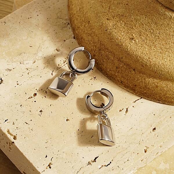 Non-Tarnish Lock Stainless Steel Hoop Earrings for Women