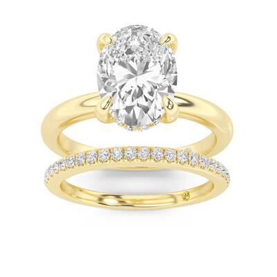Fez Lab Grown Oval Shaped Diamond Engagement Ring with the BonBon Wedding Band | 14K Yellow Gold 1 3/4 ct. tw.