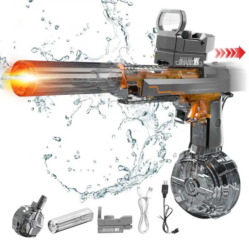 Powerful Electric Water Gun, Glowing Silencer, Automatic Squirt Gun up to 32Ft Long Range, 300 Water Shots, Classic Strong Sq...