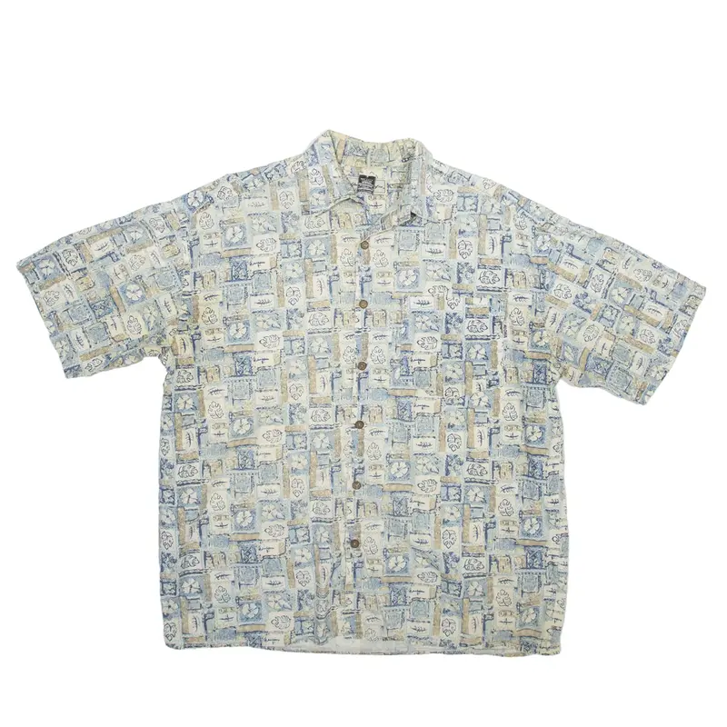 HONOLUA SURF CO Hawaiian Shirt Cream Geometric Short Sleeve Mens S