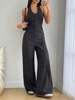 Women's Striped Print Jumpsuit, Casual Sleeveless Wide Leg Jumpsuit for Daily Wear, Ladies Clothes for Summer