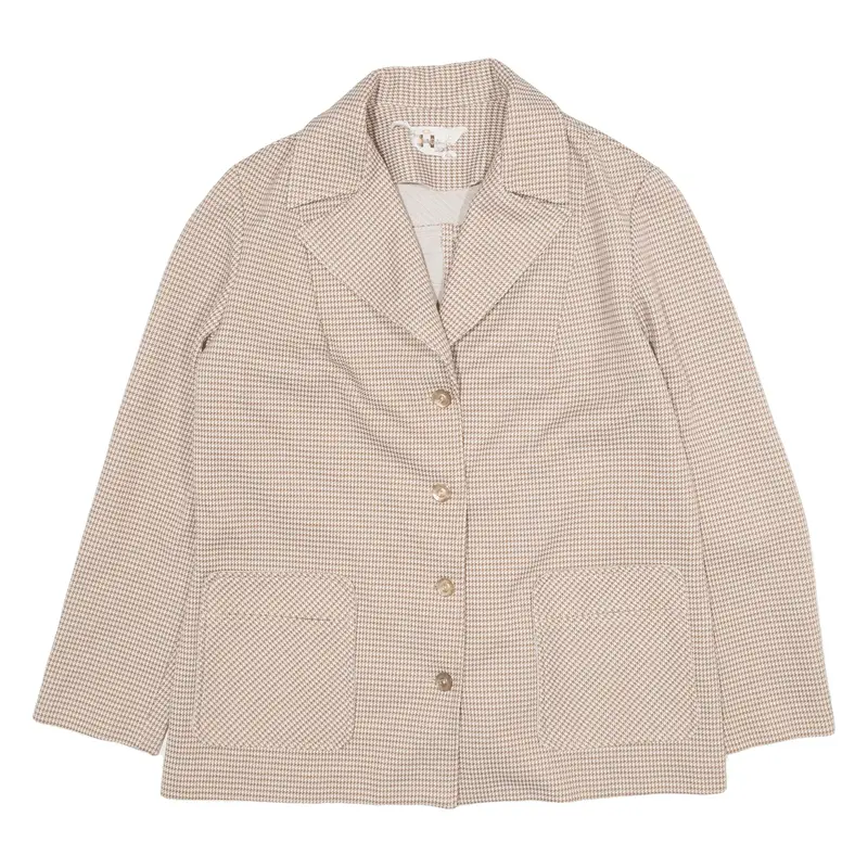 Stretch Blazer Jacket Beige 90s Houndstooth Womens L