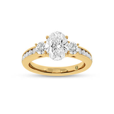 Aura Channel Set Half Coverage Three Stone Oval Lab Grown Diamond Engagement Ring | 18K Yellow Gold 2 1/4 CT. TW.