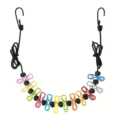 Hanging Clothesline, 1 Count Portable Retractable Clothesline with 12pcs Clips, Outdoor Camping Accessories