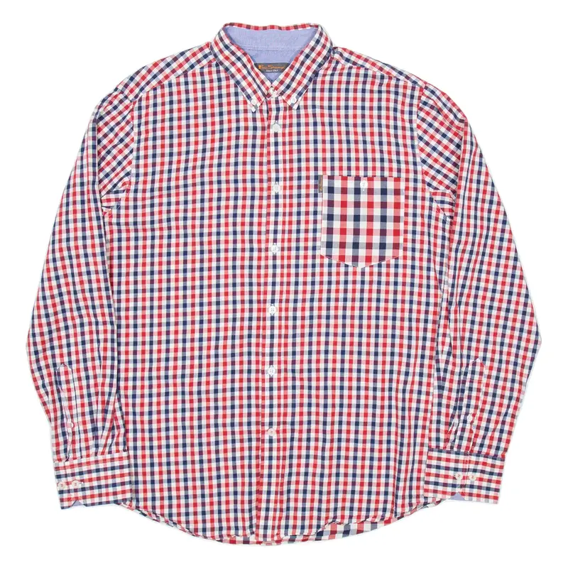 BEN SHERMAN Mens Shirt Red Check Long Sleeve 2XL
