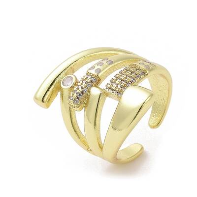 Brass Micro Pave Clear Cubic Zirconia Open Cuff Ring for Women